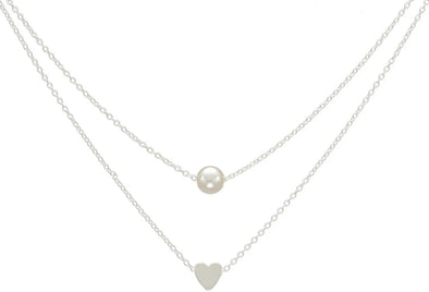 Sweet Double Layers Imitation Pearls Heart-shaped Pendant Necklace