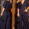 Short Sleeve V Neck Jumpsuit