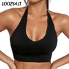 Solid Halter Backless Sport Bra